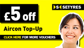 Print this voucher to save £5 on an air con top-up at your local Setyres branch