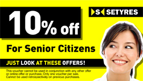 Senior citizens print this voucher to save 10% at your local Setyres branch