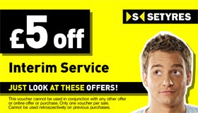 Print this voucher to save £5 on interim servicing at your local Setyres branch