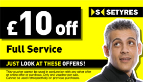 Print this voucher to save £10 on full servicing at your local Setyres branch