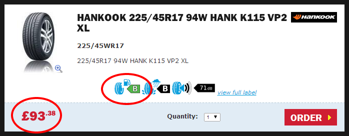 Buy cheap Hankook 225/45R17 94w hank k115 vp2 tyres from Setyres